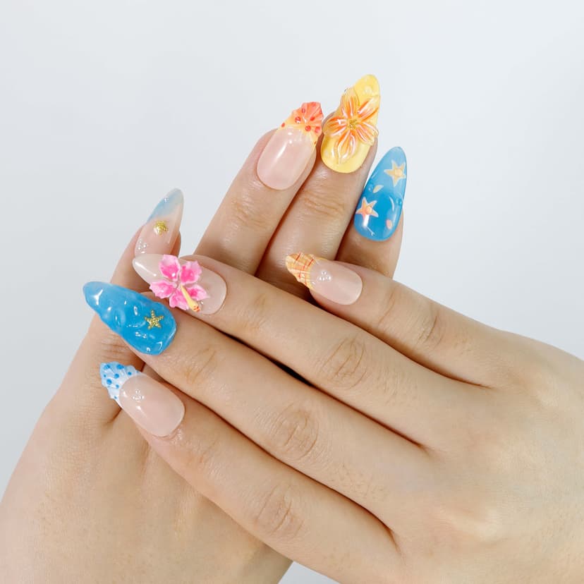 Floral Fantasy Medium Almond Nails