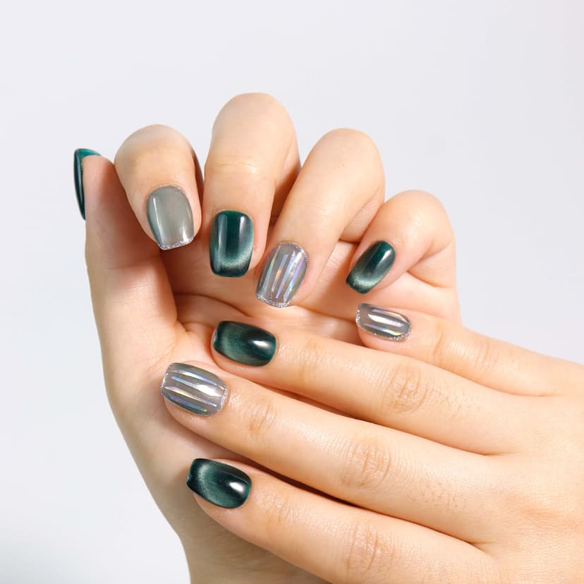 Gleaming Green Short Squoval Nails