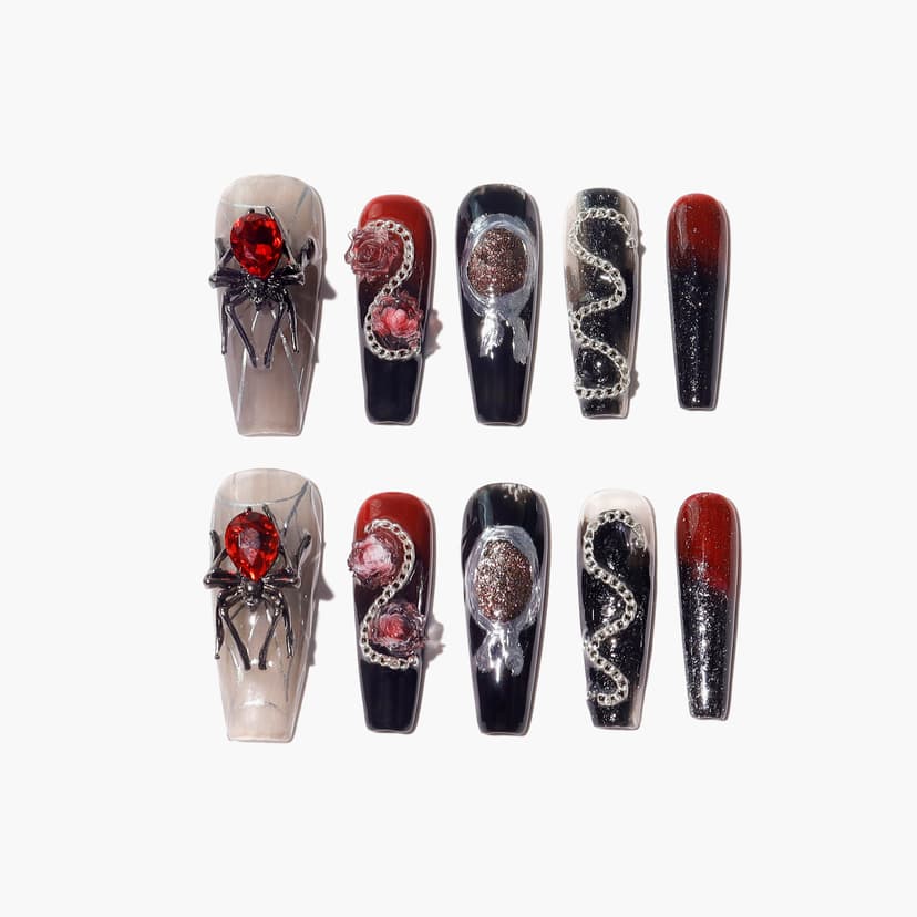 Crimson Web Long Squoval Nails