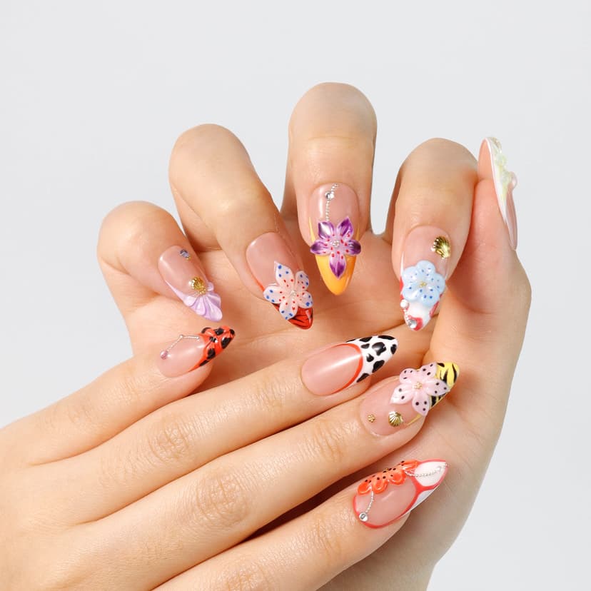 Blossom Sparkle Medium Almond Nails